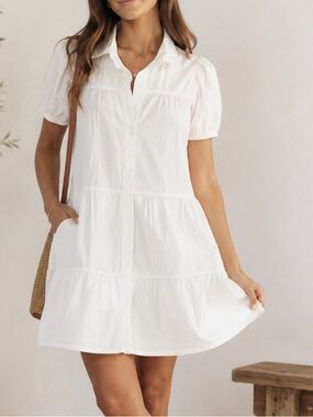 Planet Gold White Button-Front Tiered Mini Dress Size XL